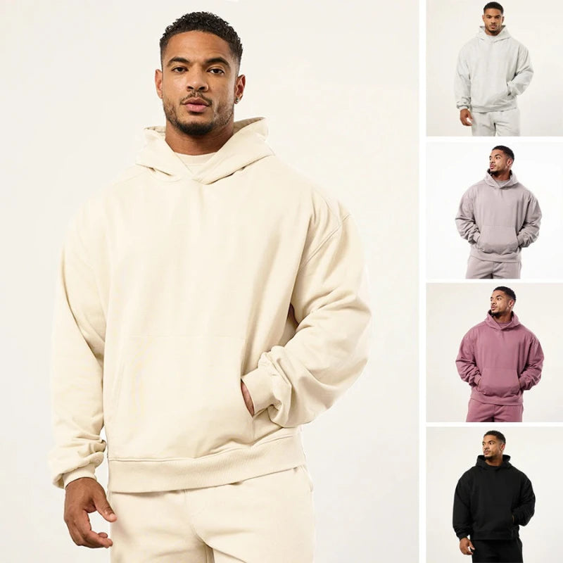 2025 Autumn and Winter New Men's Fitness Running Casual Hooded Jumper Sports Solid Color Sweater Loose Top