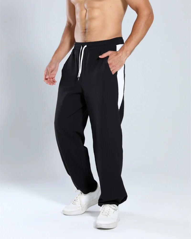 Autumn New Track Pants Men's Loose Running Casual Pants Wide Leg Trendy Sports Splicing Breathable Pants American Sports Pants