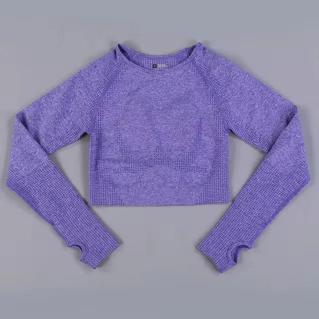 Long Sleeve Gym Crop Top Sports Yoga Top Women Seamless T-Shirts Fitness Crop Top Sport Active Wear Workout Athletic Shirts