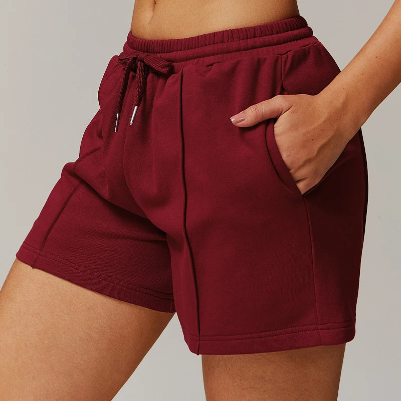 Ctenkevet Women's Pocket Athletic Shorts Running Gym Workout Trunks Female Casual Loose Shorts Women's Fitness Strappy Sweatpant
