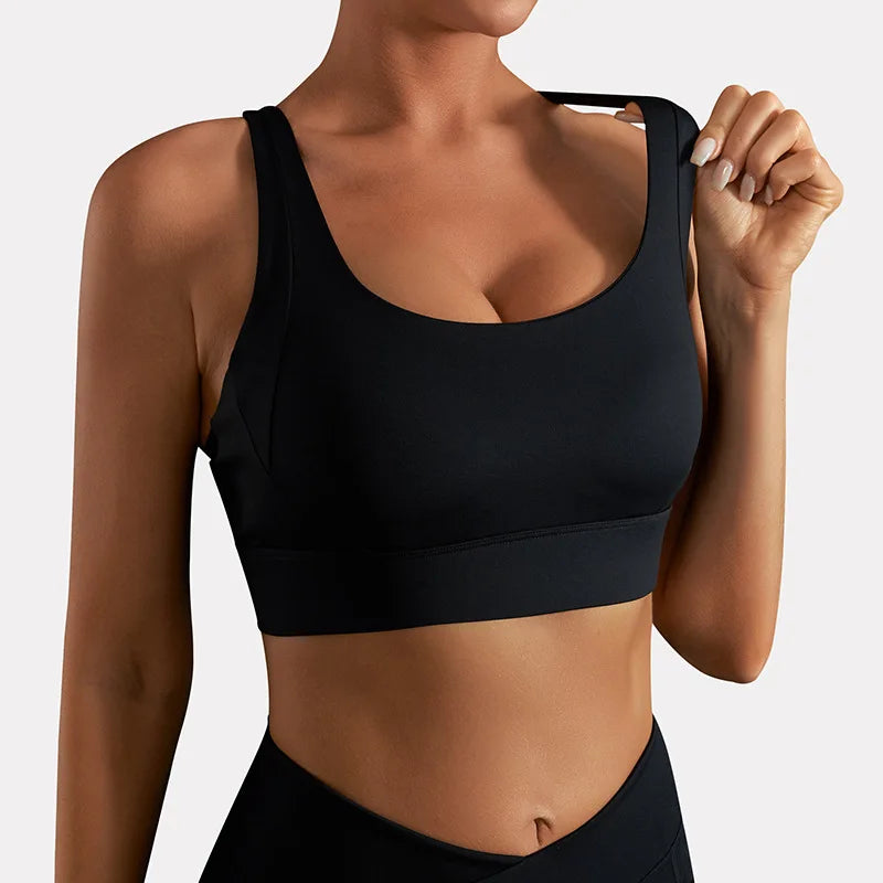 Women Yoga Underwear Solid Color Cross Back Fitness Sport Bra High Strength Tight Top Comprehensive Training Gym with Chest Pad