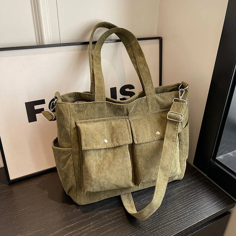 Ladies' Tote Bag With Large Capacity Corduroy Fashionable Crossbody Shoulder Bag 2025 Women Casual Shoulder Bag Class Handbag