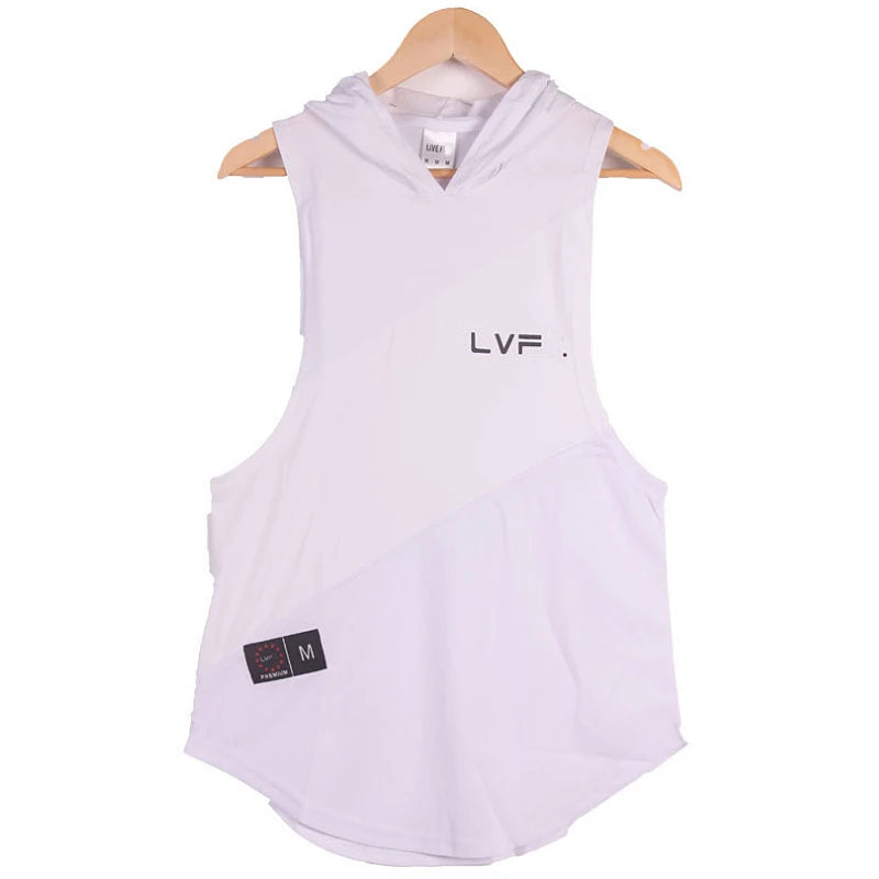 Mens Gyms Bodybuilding Stringer Tank Top with Hooded Vests Fitness Clothing Male Sleeveless Cotton Undershirt Muscle Tankops