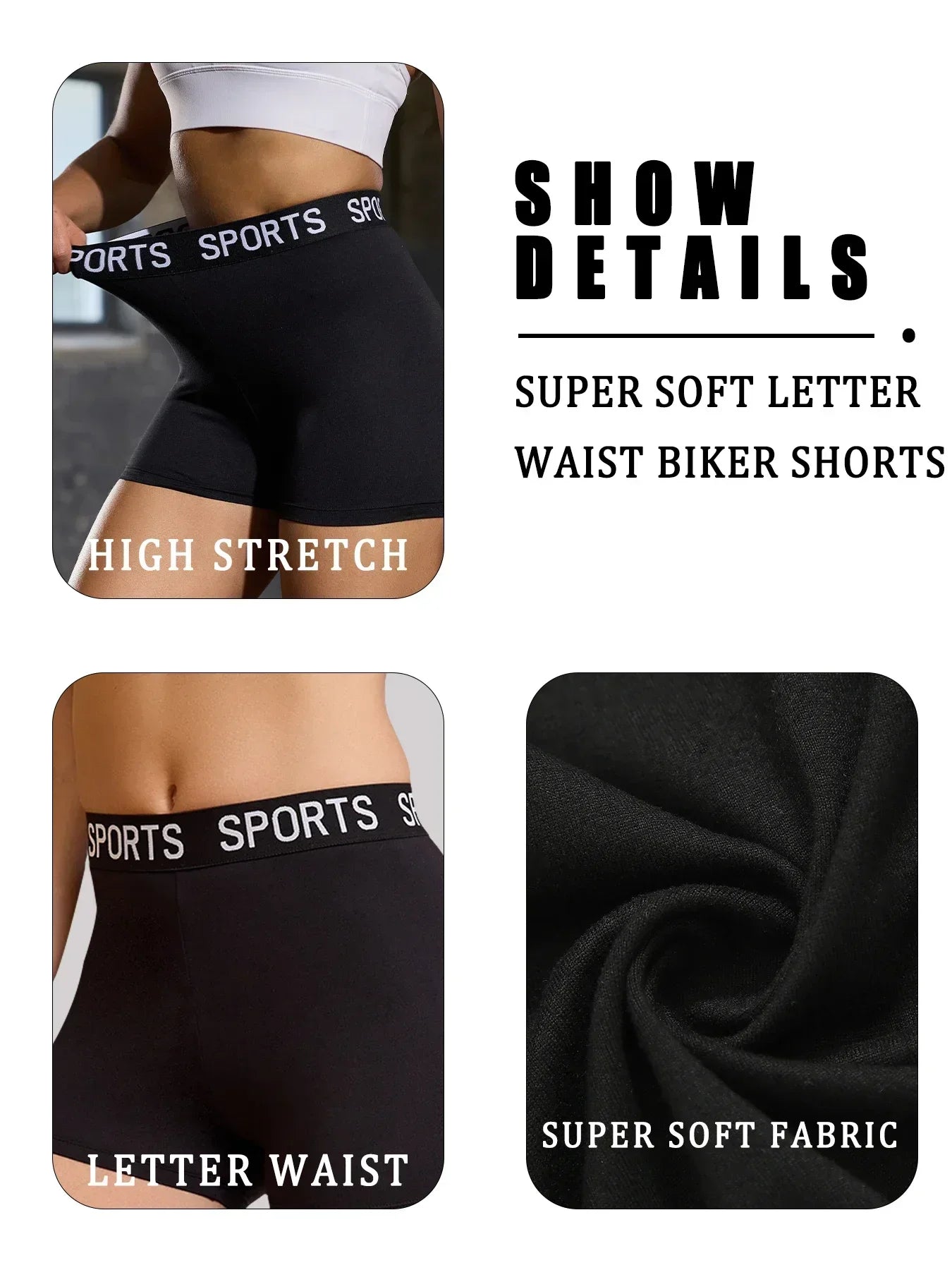 Super Soft Letter Waist Biker Shorts For Women No See Through Workout Running Yoga Athletic Push Up Gym Fitness  Shorts