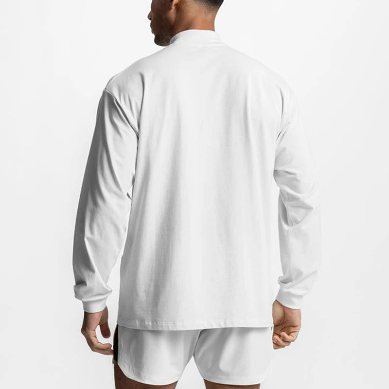 NEVER GIVE UP Oversized Running T-shirts Mens Cotton Turtleneck Dropped Shoulder Loose Gym Sports Fitness Long Sleeve T Shirt