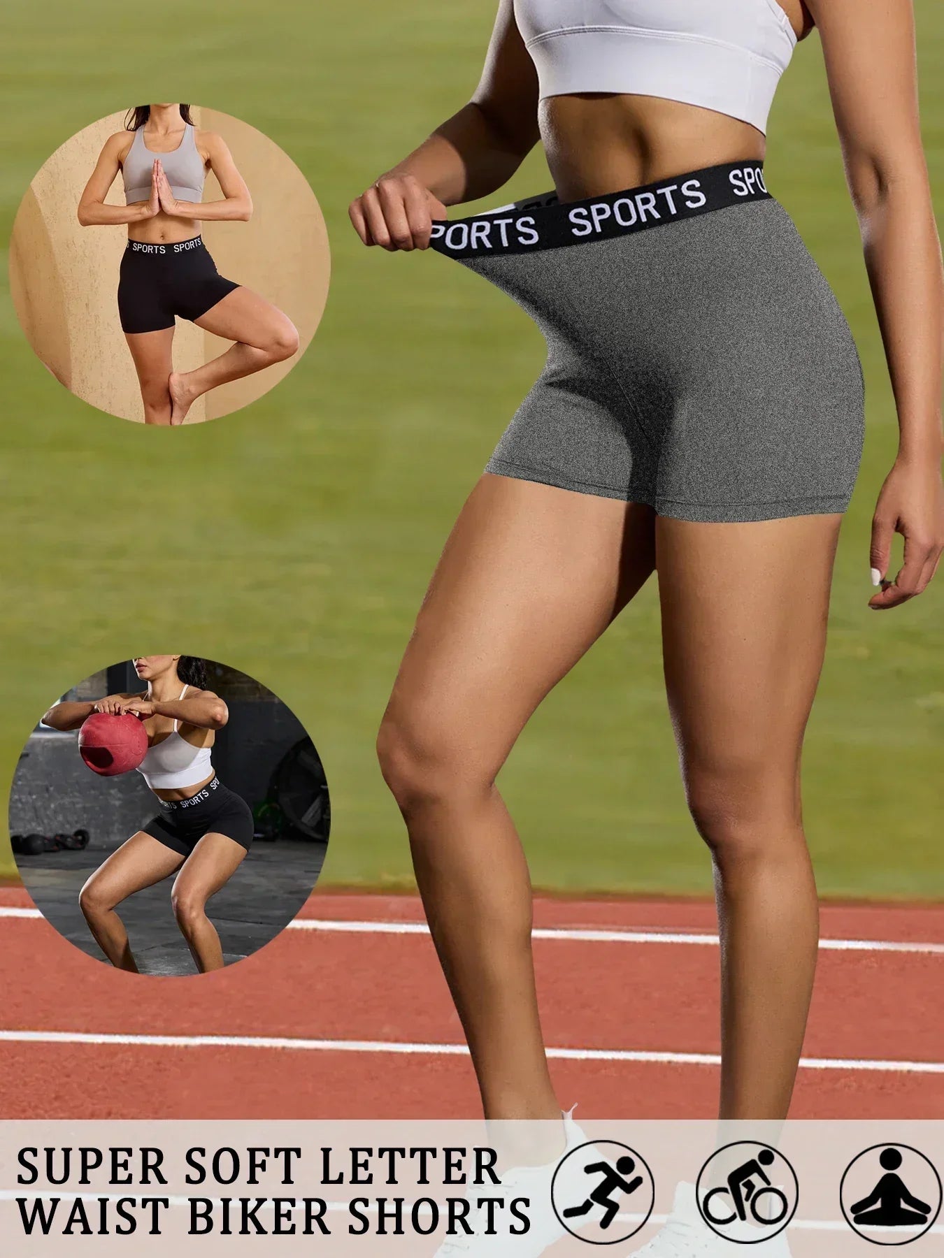 Super Soft Letter Waist Biker Shorts For Women No See Through Workout Running Yoga Athletic Push Up Gym Fitness  Shorts