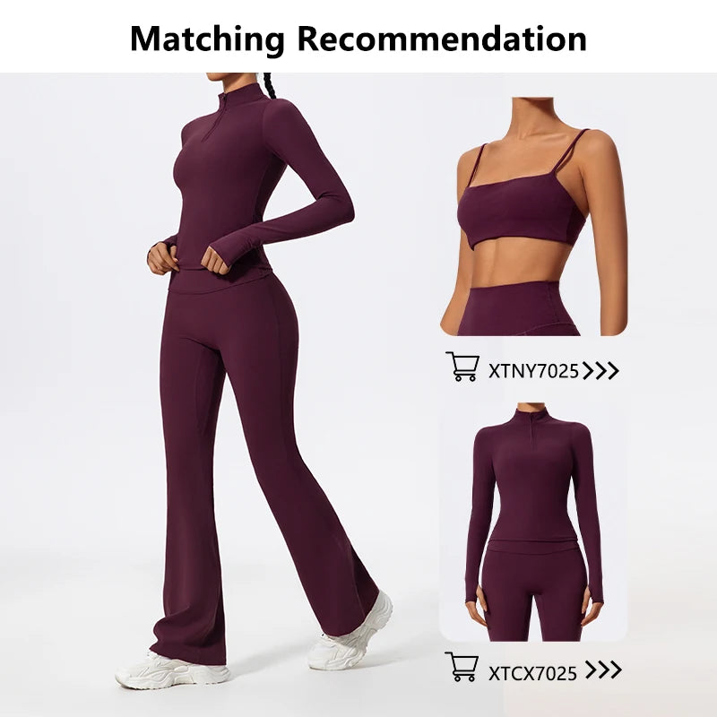 Hearuisavy High Waist Sports Leggings Women Gym Yoga Pants Women Fitness Workout Bell Bottom Trousers V Back Scrunch Flared