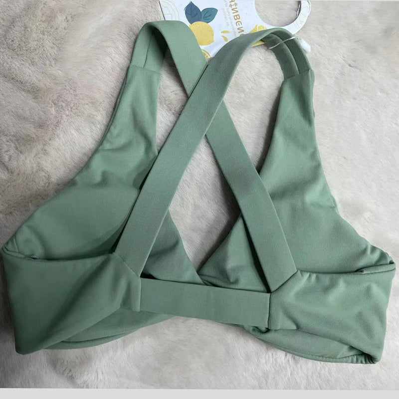 SHINBENE Hi Cloud Strappy Cross Back Yoga Bra Padded Fitness Crop Top Sexy Front Twist Sports Bra