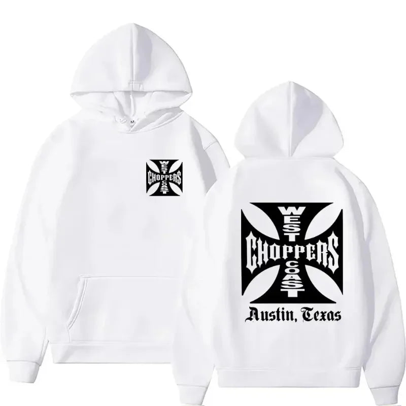 Men's Black Fashion Cool Sweatshirt Unisex Fashion Fleece Oversized Hoodie Streetwear West Coast Iron Cross Choppers Logo Hooded