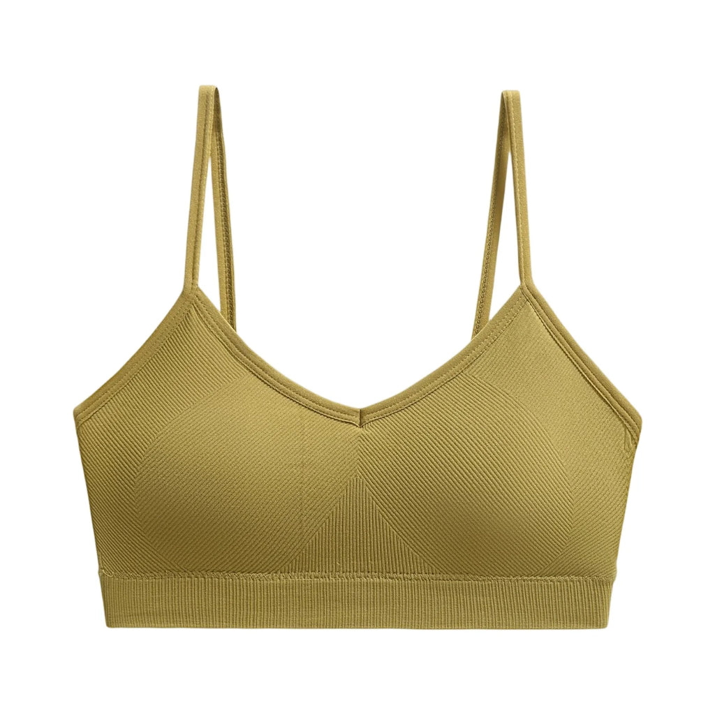 Ladies' Basic Solid Color Workout Yoga Crop Top with Chest Pad Spaghetti Strap Seamless Bralette Wire Free Stretch Camisole Vest