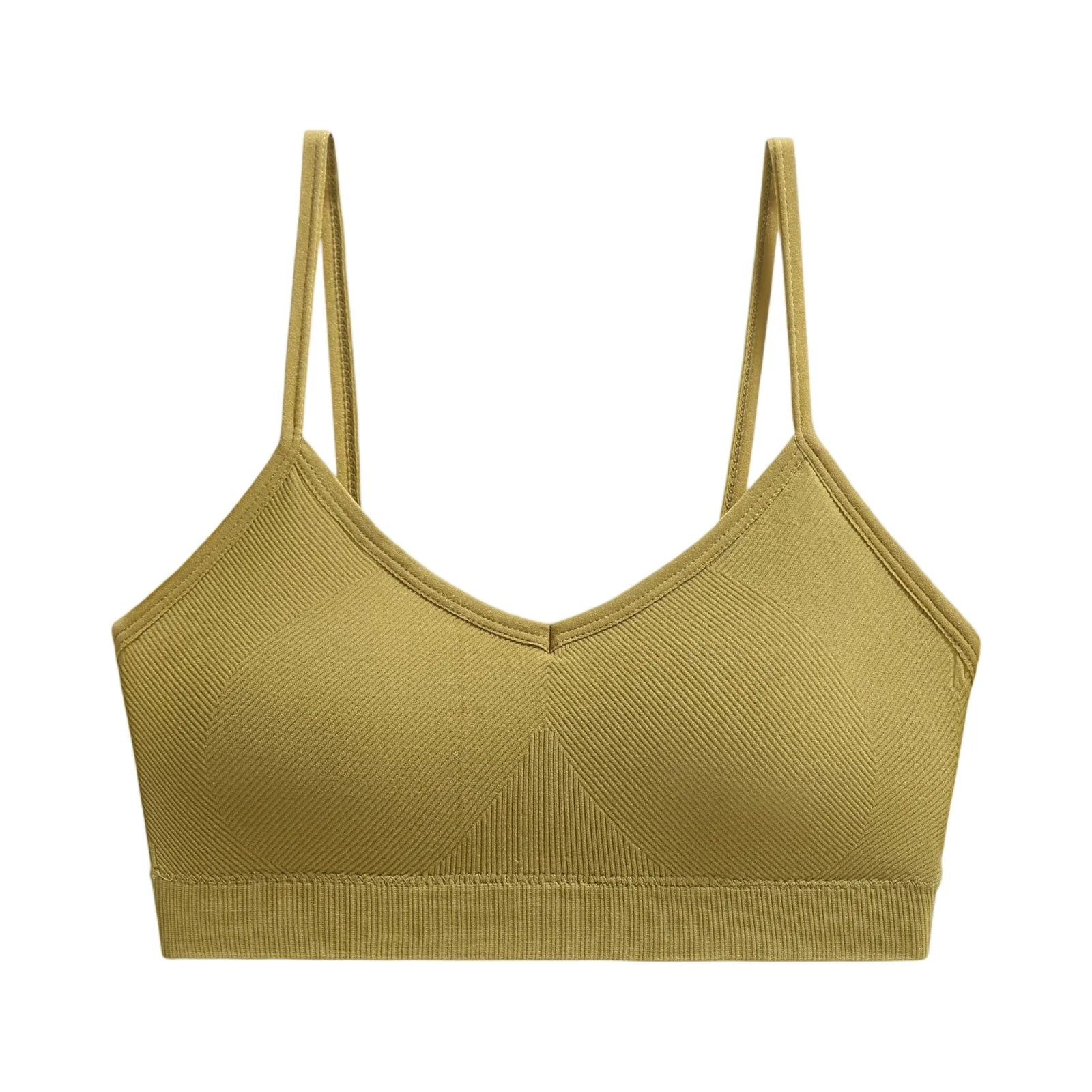 Ladies' Basic Solid Color Workout Yoga Crop Top with Chest Pad Spaghetti Strap Seamless Bralette Wire Free Stretch Camisole Vest