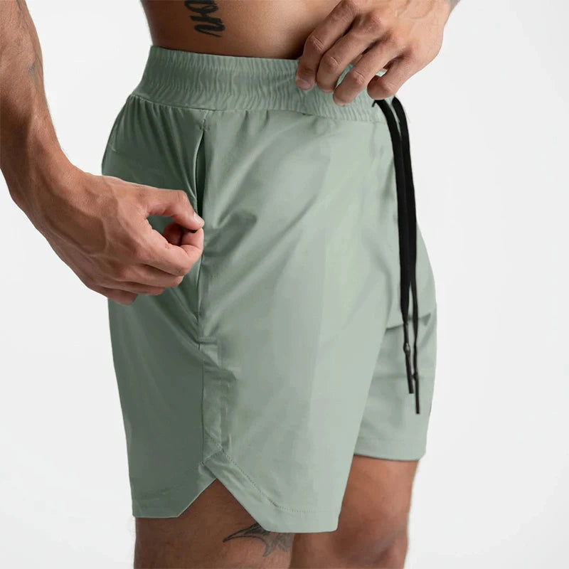 2024 Men's Single-Layer Woven Quick-Drying Solid-Color Shorts for Running, Fitness, and Casual Wear (American Fifth Pant Style)