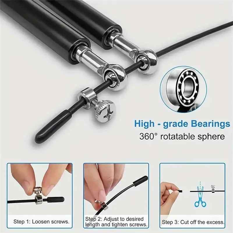 High Fast Speed Rope Wire Rope Jump Skipping Black Rope Aluminum Handle Adjustable Steel Fitness Workout Strength Body Exercises