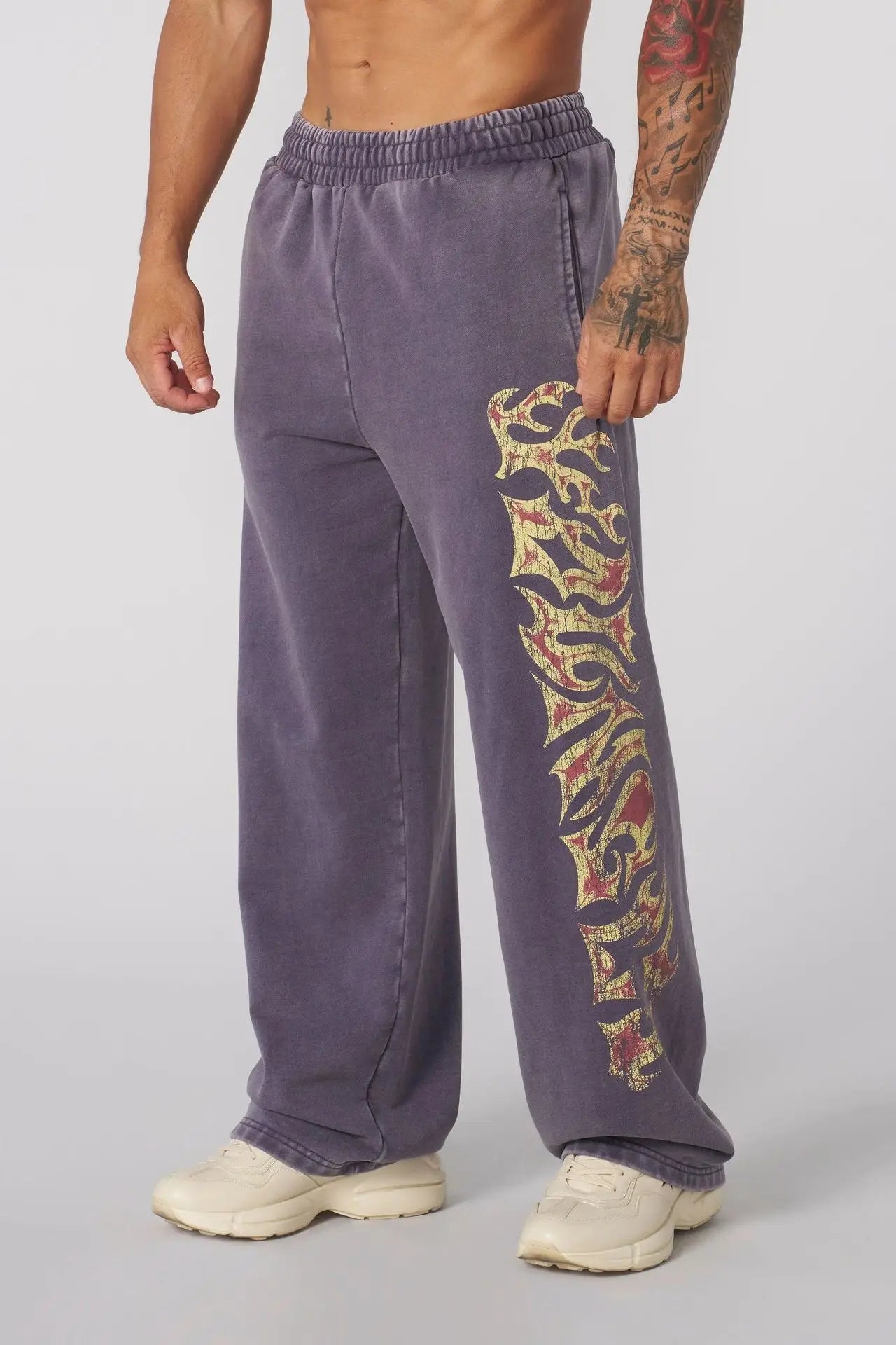 YONGLA American Trendy Brand Men's Sports Pants Gym Fitness Loose Straight Tube Printed Casual Pants