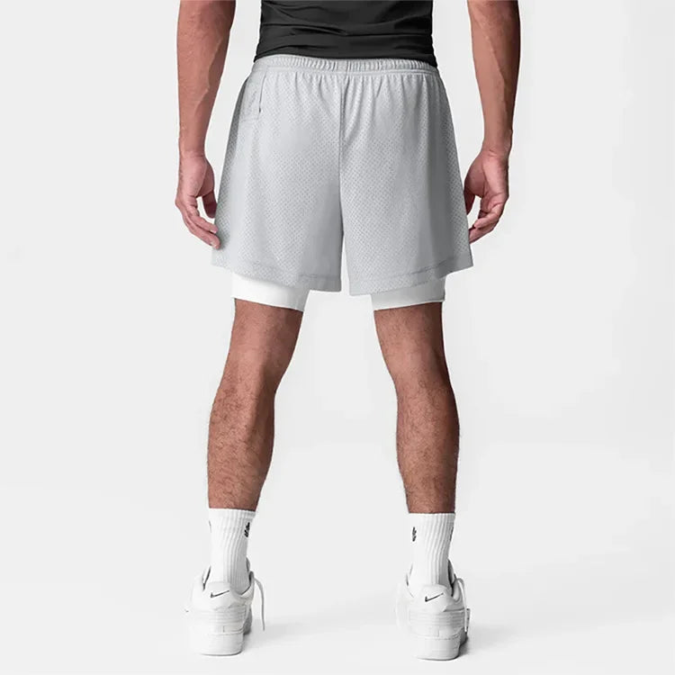 Men's Running Shorts Quick Dry 2-in-1 Double-decker Gym Shorts Mesh Summer Sports Jogger Fitness Workout Basketball Short Pants