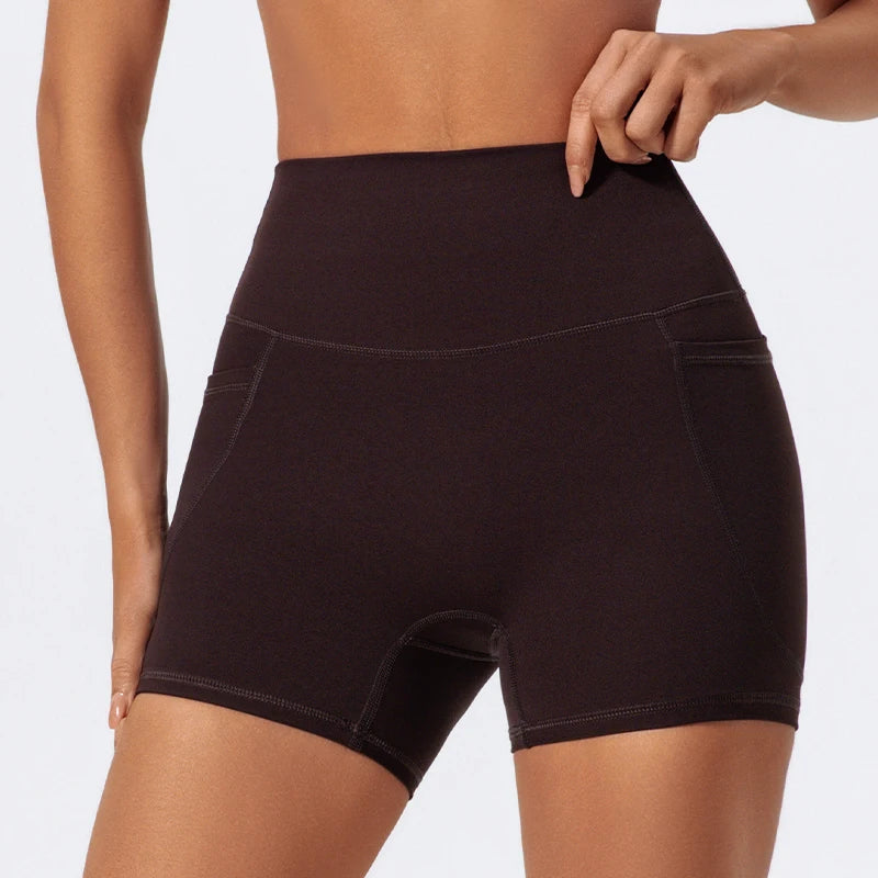 Ctenkevet Women's Pocket Athletic Shorts Running Tight Pants Gym Workout Yoga Trunks Female High Waist Buttock Lift Legging