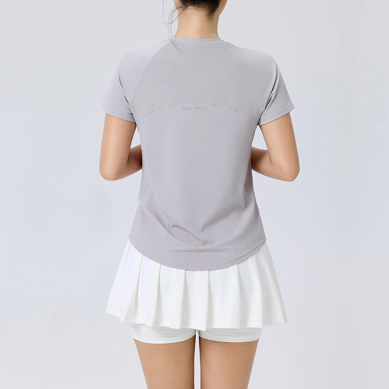 Women's Short Sleeve Quick Dry Split  Back Fitness Tee Summer Sweat-wicking Breathable Mesh Casual Running T-shirts