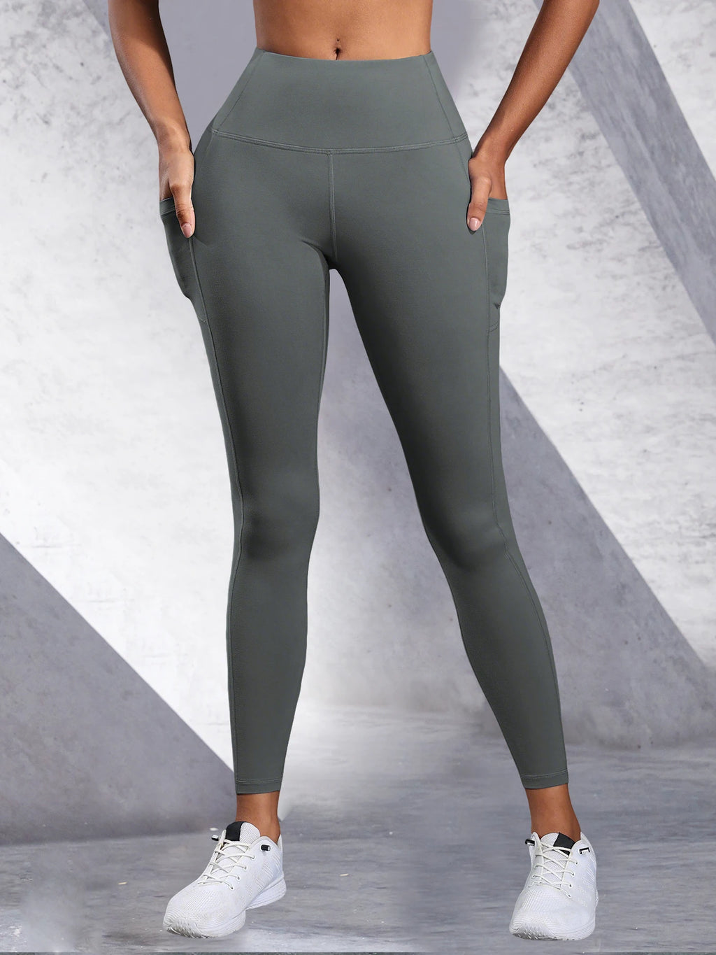 Women's Side Pockets High Waist Leggings Stretch Yoga Pants Tights Push Up Fitness Running Sportswear Solid Color P