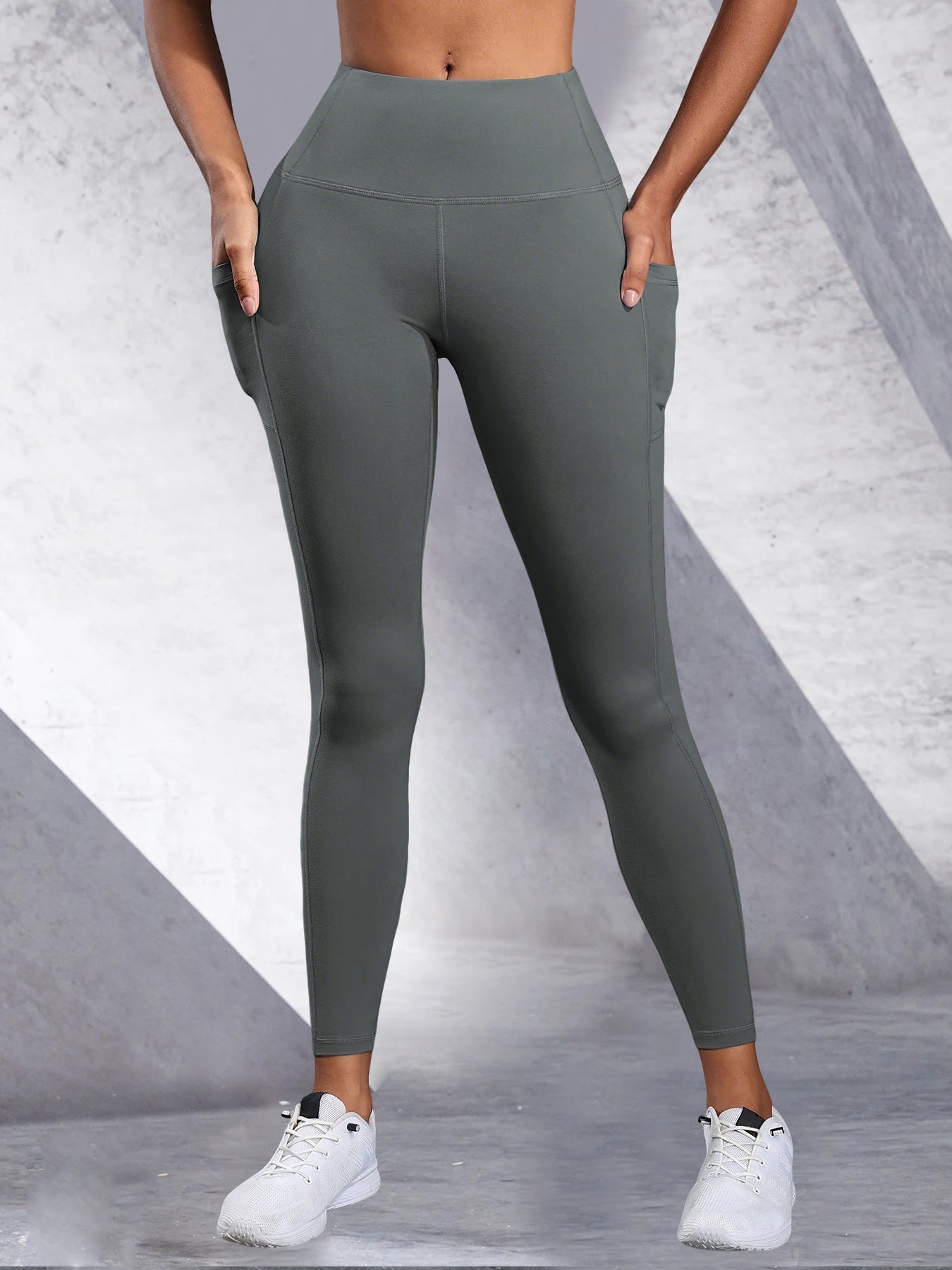 Women's Side Pockets High Waist Leggings Stretch Yoga Pants Tights Push Up Fitness Running Sportswear Solid Color P