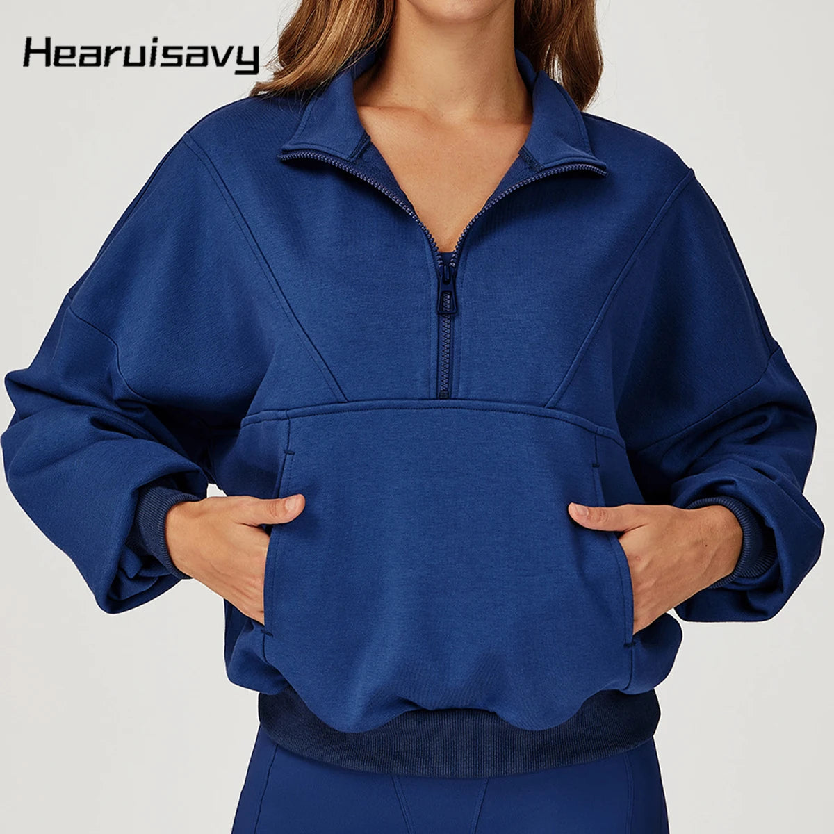 Hearuisavy Sports Jackets Women Gym Workout Tops Relaxed Fit Comfort Windproof Thermal Half-Zip Long Sleeve Fitness Sweatshirts