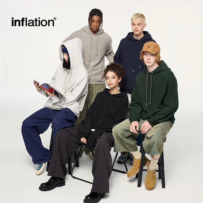 INFLATION Retro Hoodie Unisex Sports Casual Cozy Solid Color Hooded Sweatshirt Oversize Top for Men