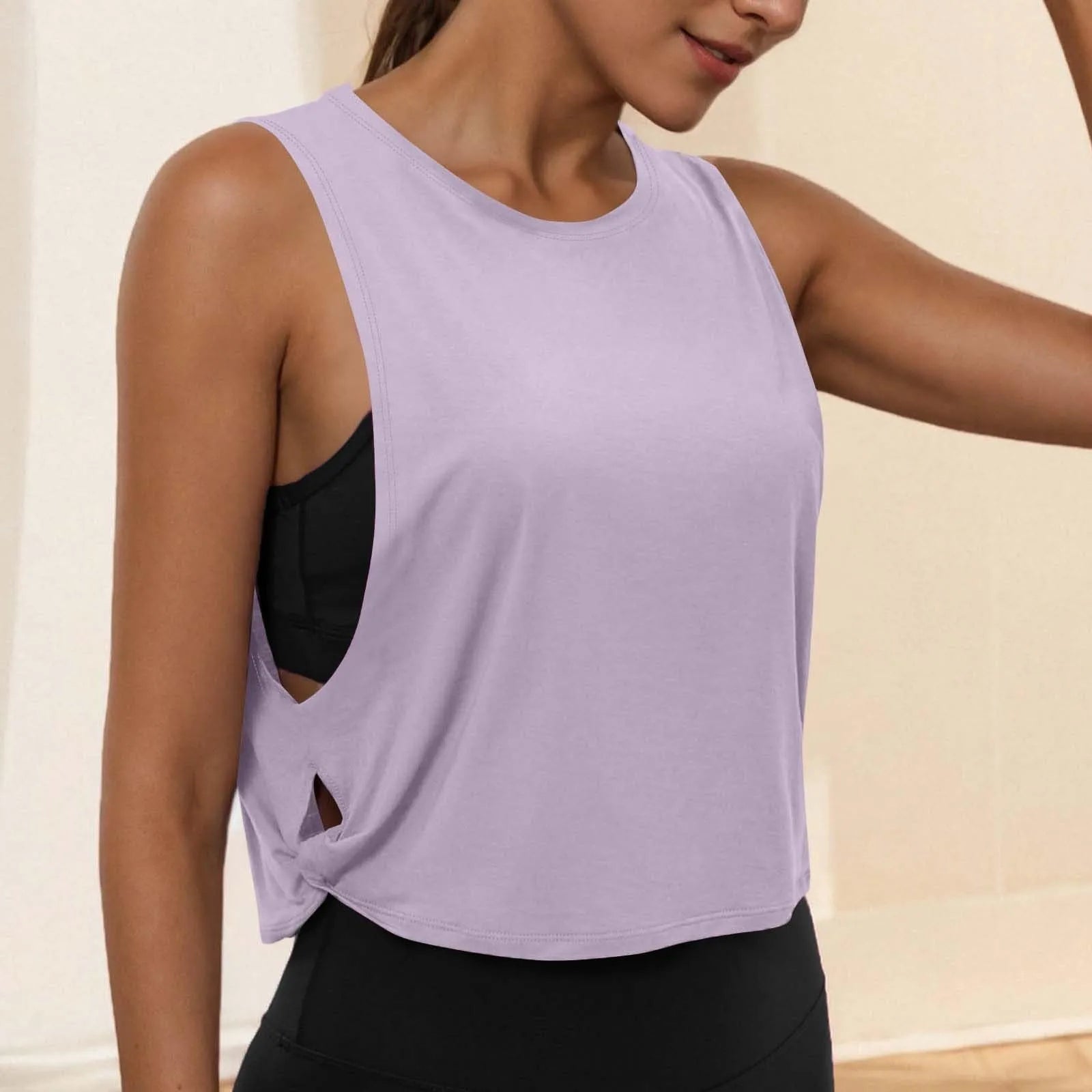 Ladies' Fashion Round Neck Yoga Wear Sleeveless Athletic Vest Casual Top Pure Color Loose Comfy Lightweight Short Top