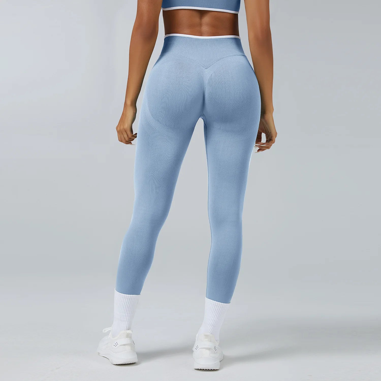 Women Seamless Ribbed Band High Waist Butt Lifting Sports Pants Leggings Compression Fitness Running Gym Workout Wear Suit