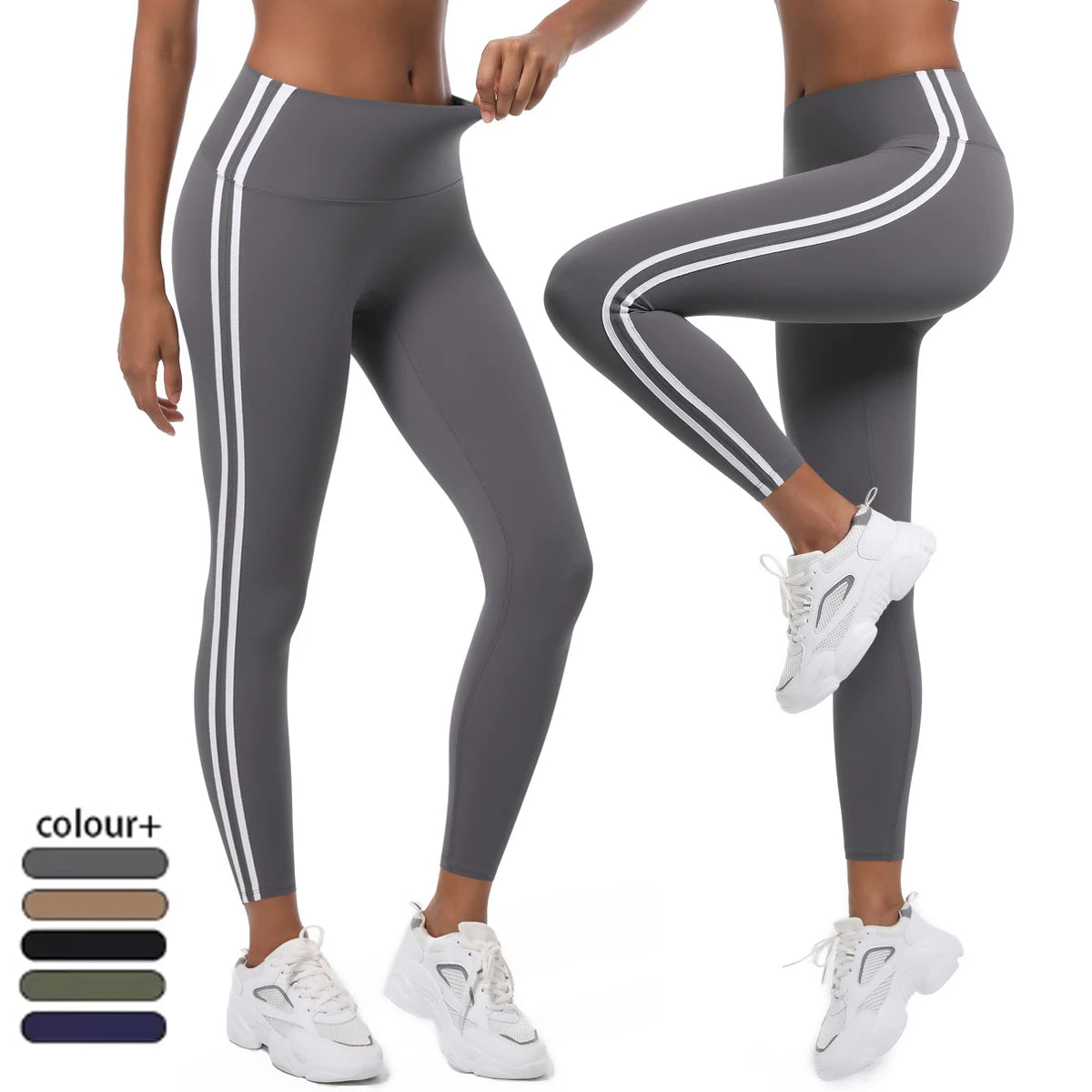 Yoga Leggings Women Striped Slim Sports Pants High Waist Hip Liftting Tights Workout Running Stretchy Gym Leggings