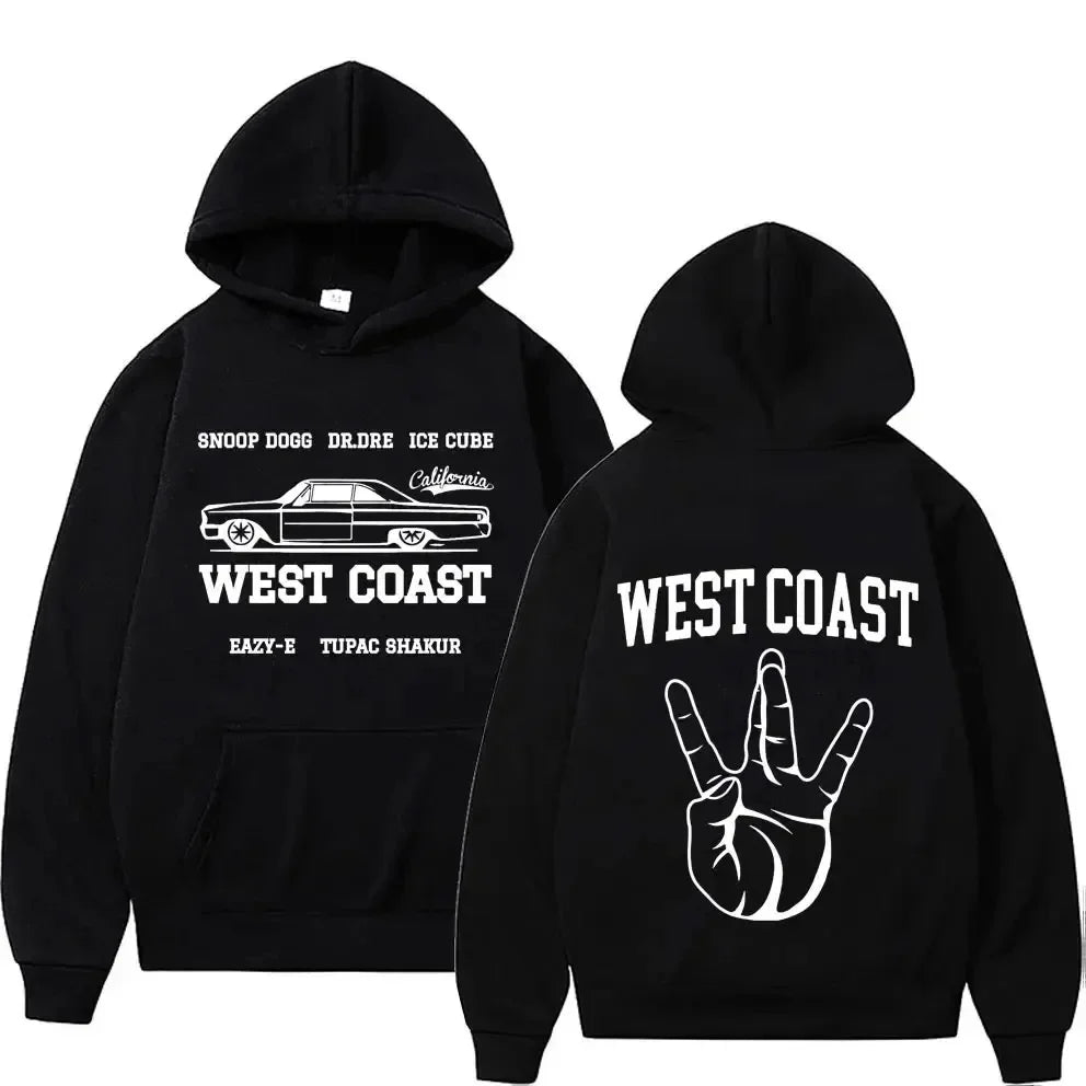 Men's Black Fashion Cool Sweatshirt Unisex Fashion Fleece Oversized Hoodie Streetwear West Coast Iron Cross Choppers Logo Hooded