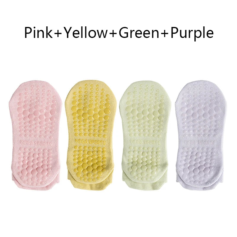 4 Pairs Grip Socks for Women Non Slip Yoga Socks Pilates Breathable Mesh Short Socks Cotton Low Cut Gym Fitness Dance Sport Sock