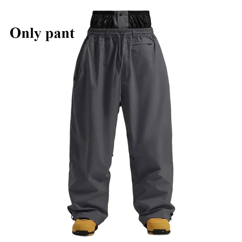 New Winter Solid Color Men's Outdoor Leisure Sports Warm Breathable Snow Pants Women's Loose Windproof Waterproof Ski Pants