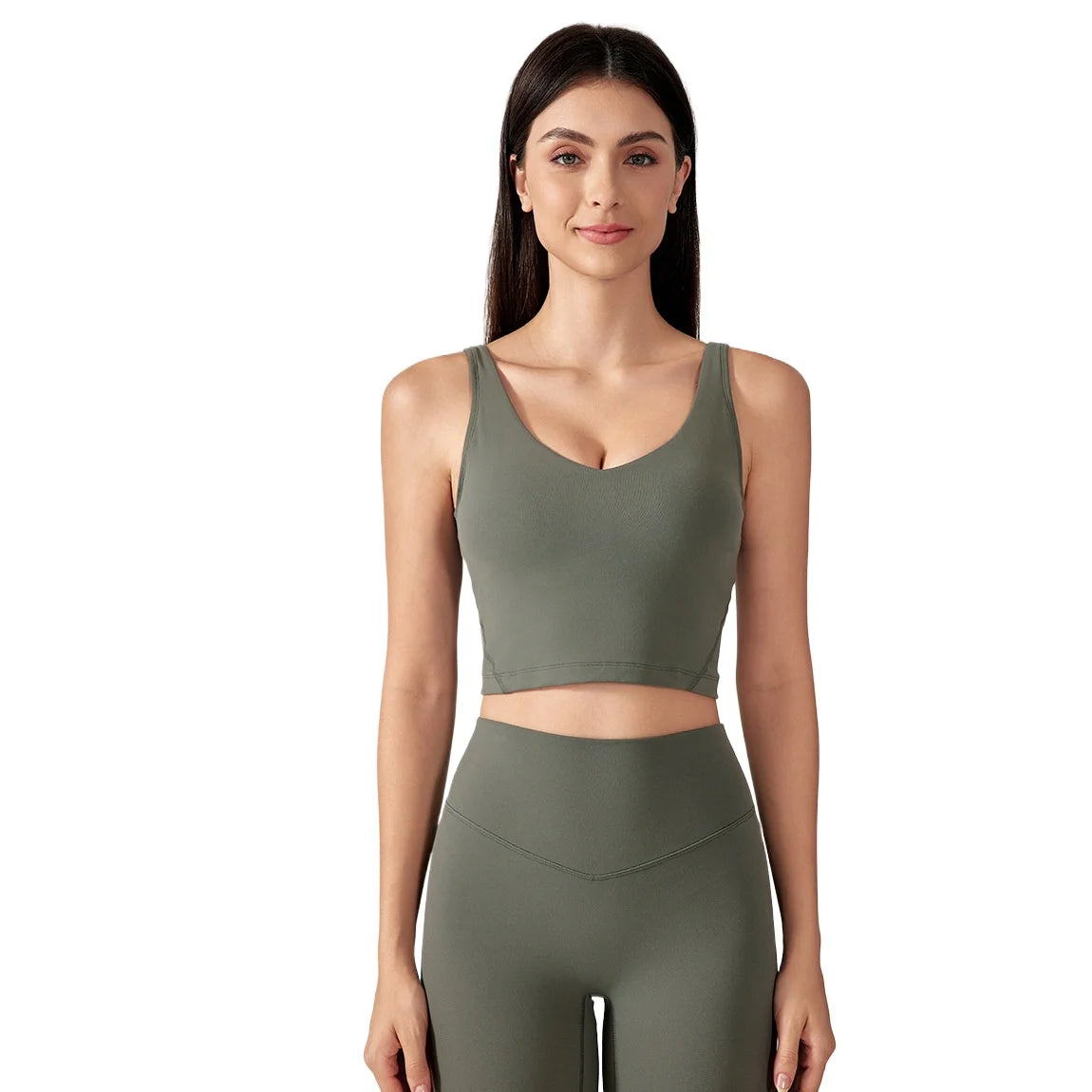 SHINBENE Women's V-neck Slimming Fitness Long-sleeve Padded Short-sleeve Sports Bra Yoga Bra Classic Athletic Tank Top