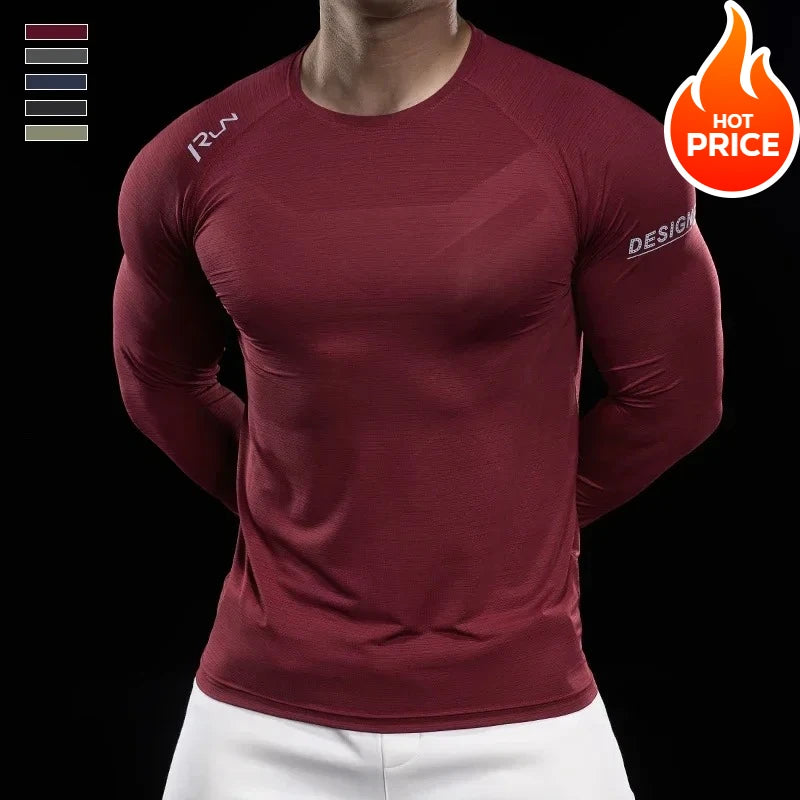 Men Running T-shirt Jogging Tracksuit Athletic Shirt Compression Long Sleeves Sport Tees Gym Fitnes Muscle Fit Y2K Streetwear