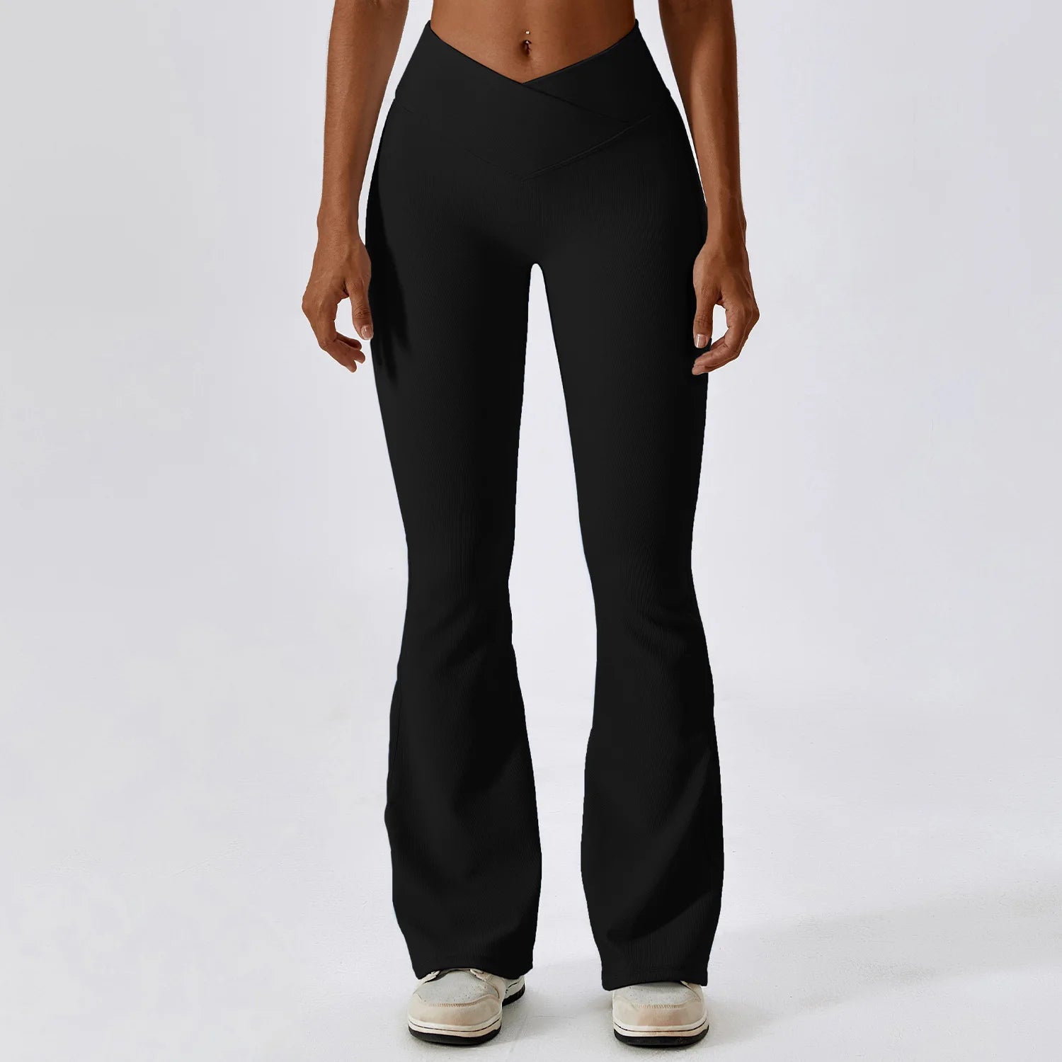 Cross Waist Head Yoga Pants Women High Waist Fitness Training Cotton Elasticed Wide Leg Flare Leggings Sports Gym Tights