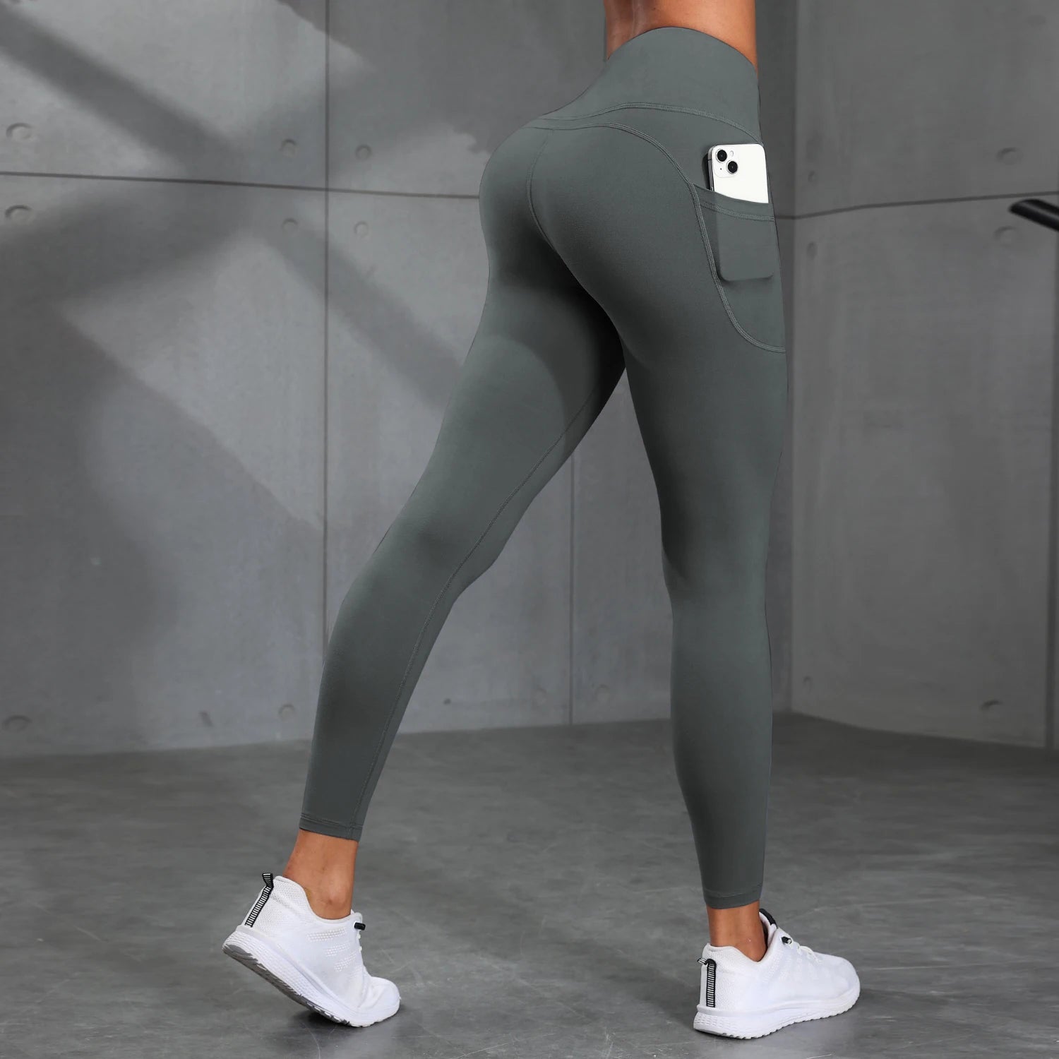 Women's Side Pockets High Waist Leggings Stretch Yoga Pants Tights Push Up Fitness Running Sportswear Solid Color P
