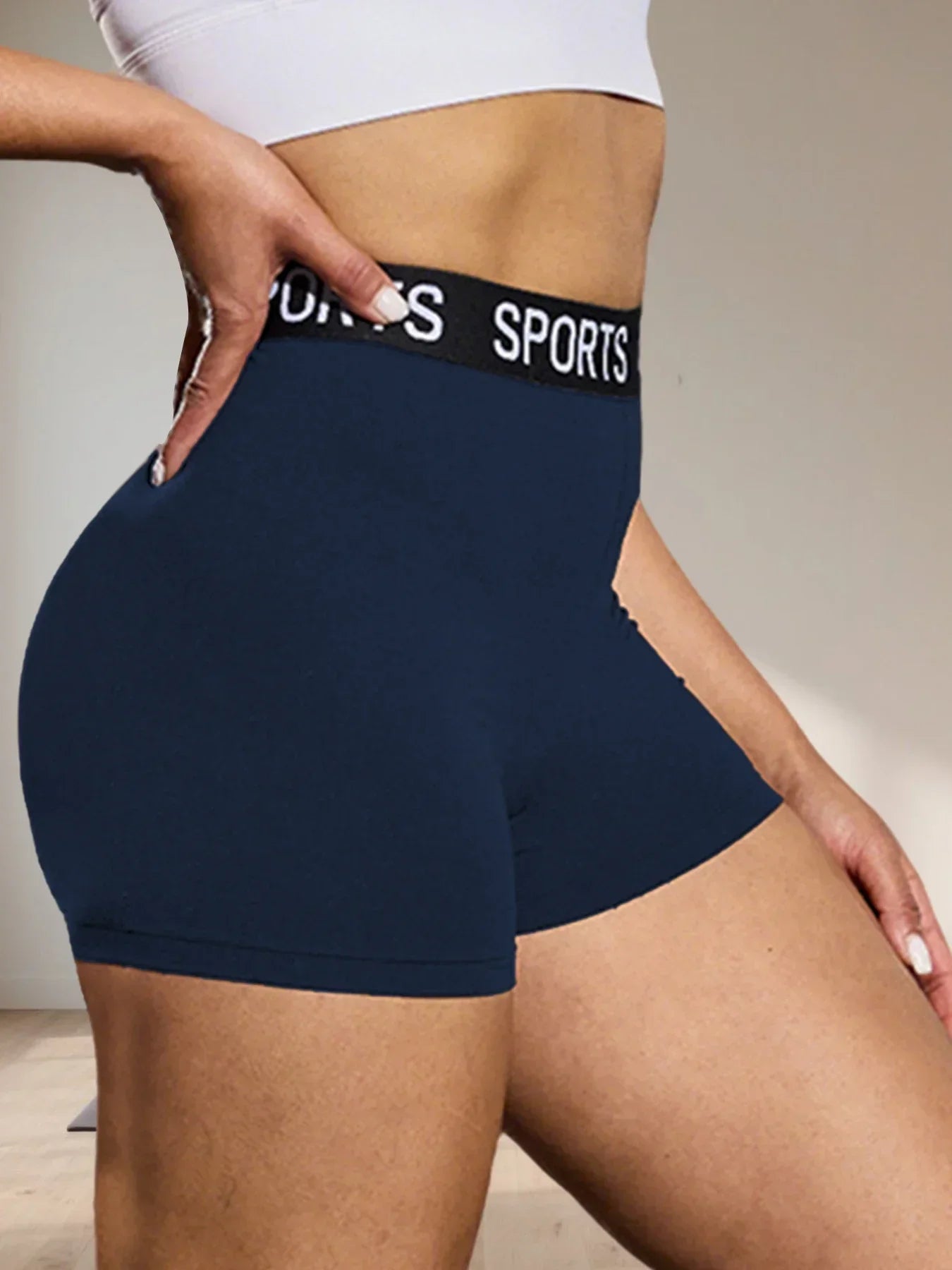 Super Soft Letter Waist Biker Shorts For Women No See Through Workout Running Yoga Athletic Push Up Gym Fitness  Shorts
