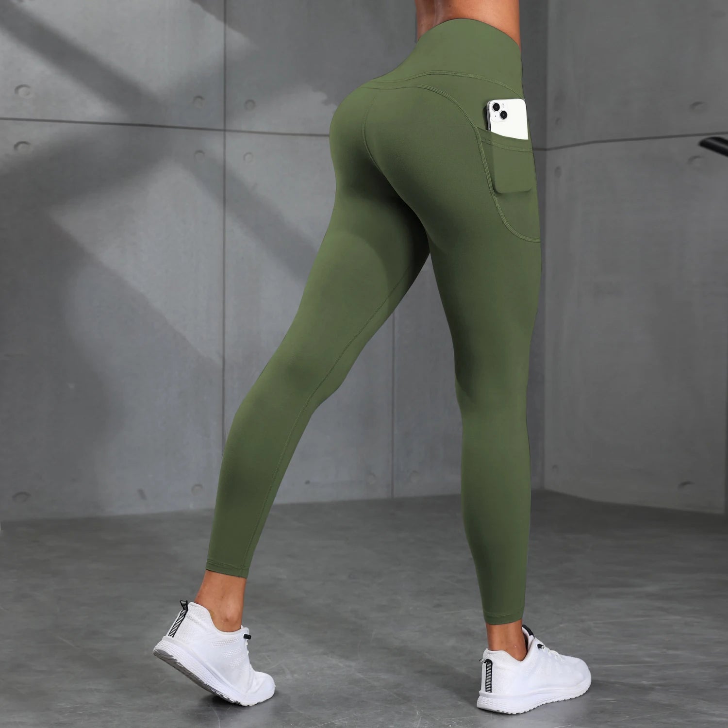 Women's Side Pockets High Waist Leggings Stretch Yoga Pants Tights Push Up Fitness Running Sportswear Solid Color P