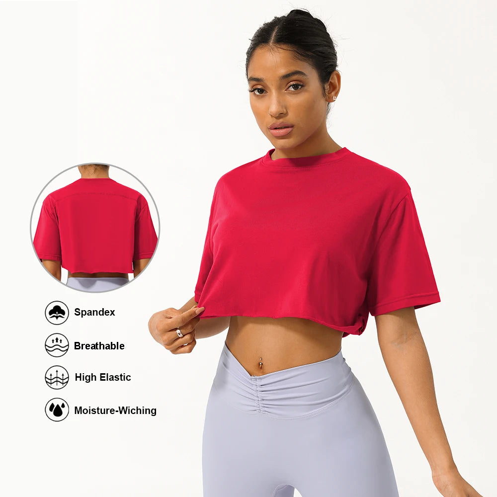 Women Fitness Crop Top Soft Running Short Sleeve Shirt Gym Yoga Wear Workout T-Shirt
