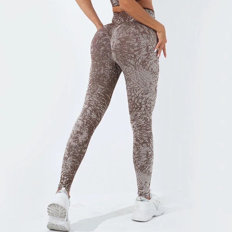 Women High Waist Tight Leggings Leopard Pattern Peach Hip Fitness Pants Outwear Sports Push Up Yoga Leggings