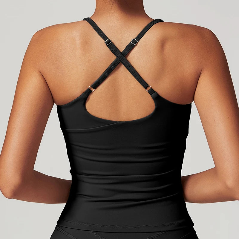 Hearuisavy Back Cross Yoga Vest Running Shockproof Gym Top Women Fitness Quick-Dry Workout Tank Top Female Sports Sleeveless Top