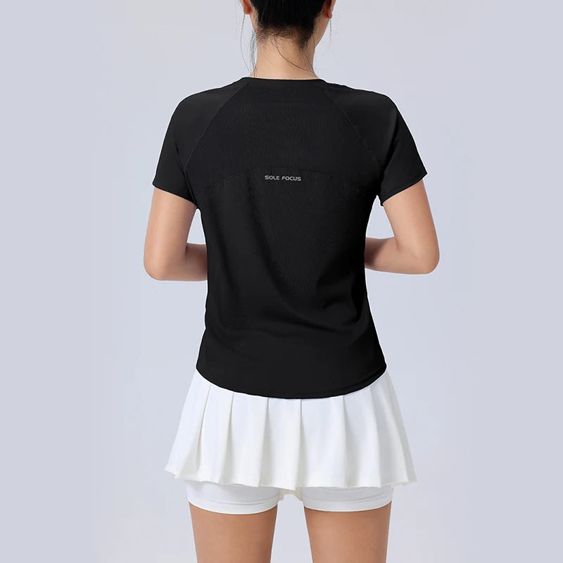 Women's Short Sleeve Quick Dry Split  Back Fitness Tee Summer Sweat-wicking Breathable Mesh Casual Running T-shirts