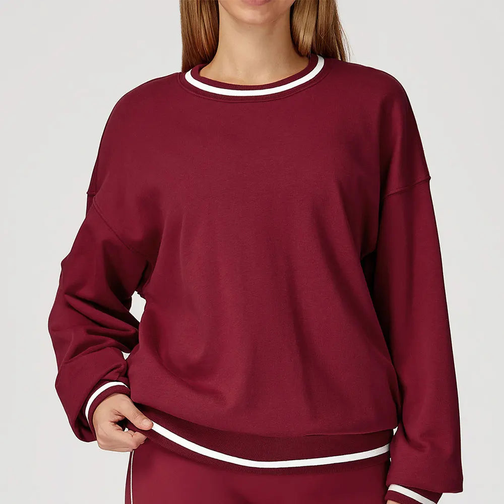 JUREN New Color Blocking Hoodie for Women Long Sleeved Loose Round Neck Top Fashionable Hoodie Outdoor Casual Running Sports Top