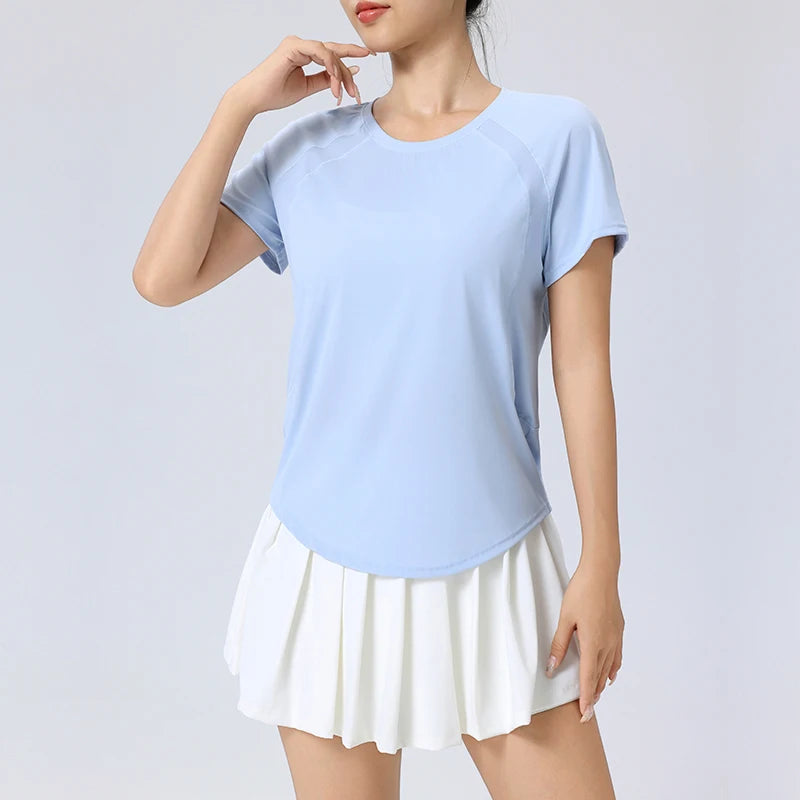 Women's Short Sleeve Quick Dry Split  Back Fitness Tee Summer Sweat-wicking Breathable Mesh Casual Running T-shirts