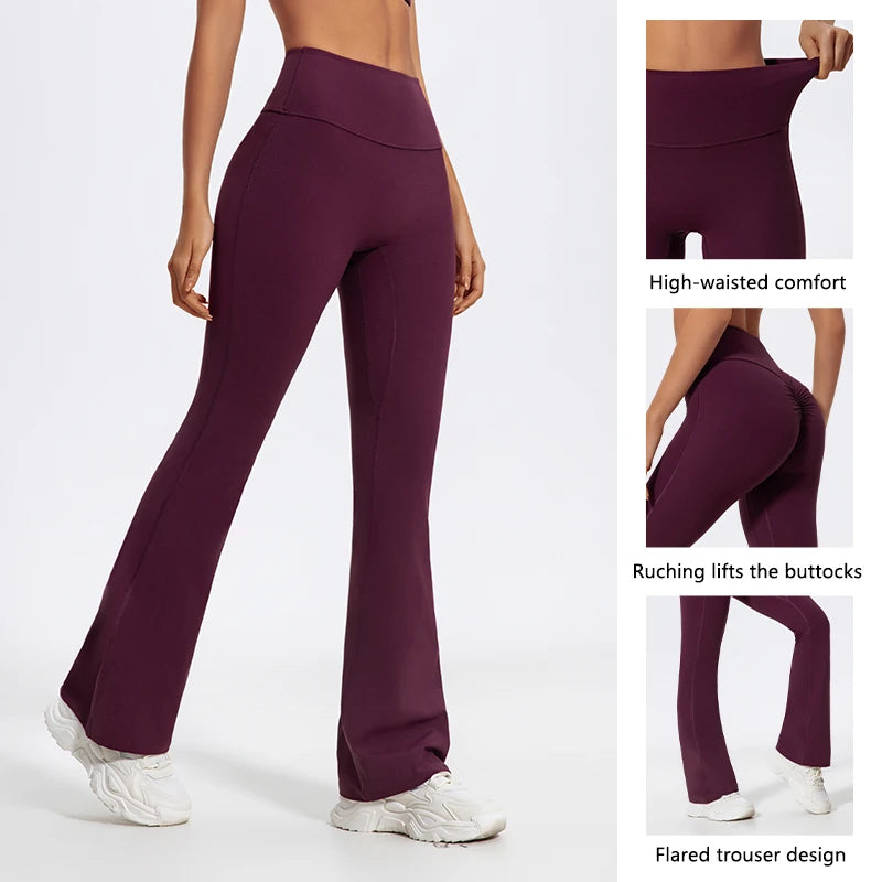 Hearuisavy High Waist Sports Leggings Women Gym Yoga Pants Women Fitness Workout Bell Bottom Trousers V Back Scrunch Flared
