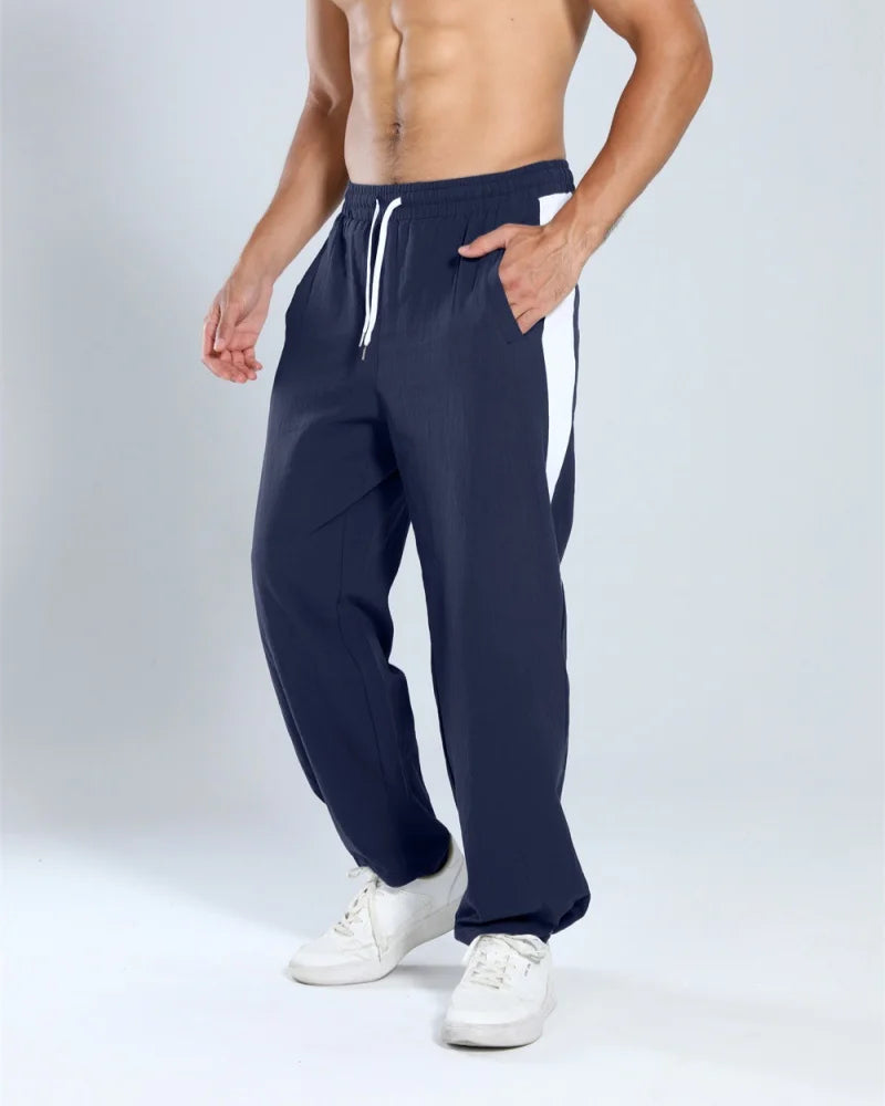 Autumn New Track Pants Men's Loose Running Casual Pants Wide Leg Trendy Sports Splicing Breathable Pants American Sports Pants
