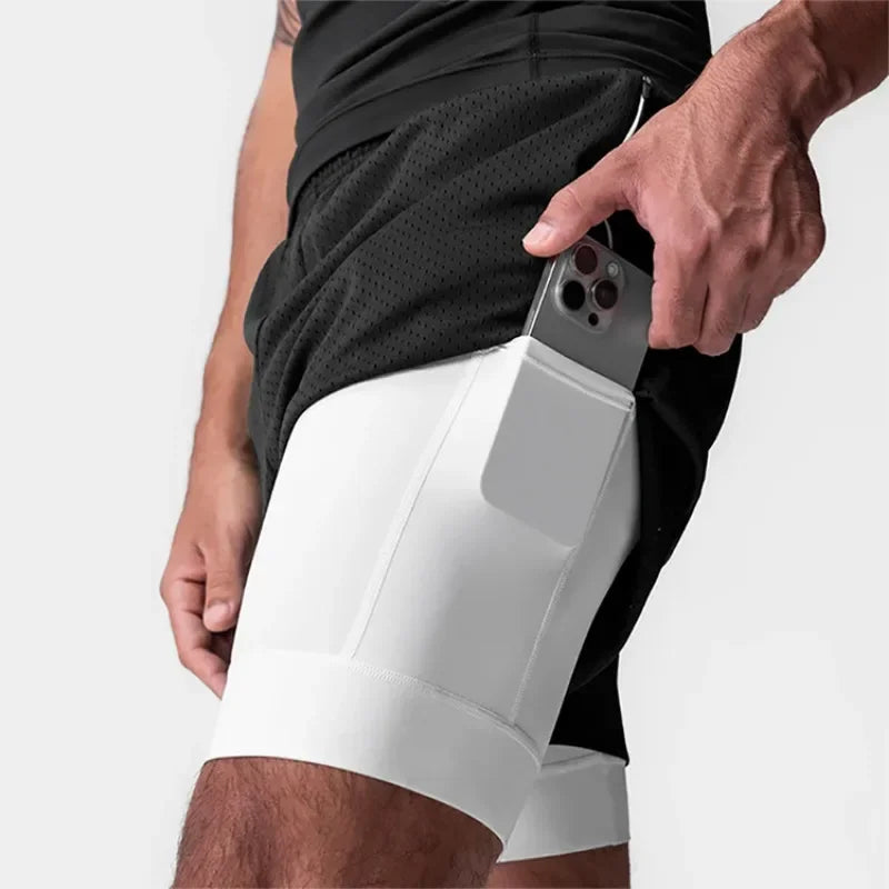 Men's Basketball Shorts Quick Dry Running Gym Shorts 2-in-1 Double-decker Mesh Sports Jogger Fitness Sweatpants Casual Summer
