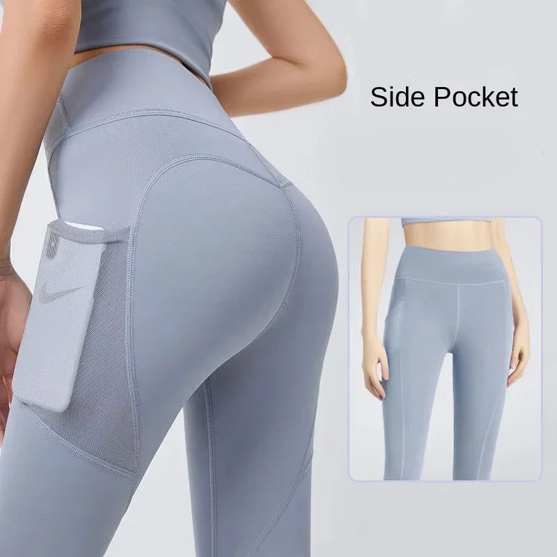 Training Leggings with Pockets for Women - High Elastic Yoga Pants Tummy Control High Waist 4-Way Stretch Gym Workout  Athletic