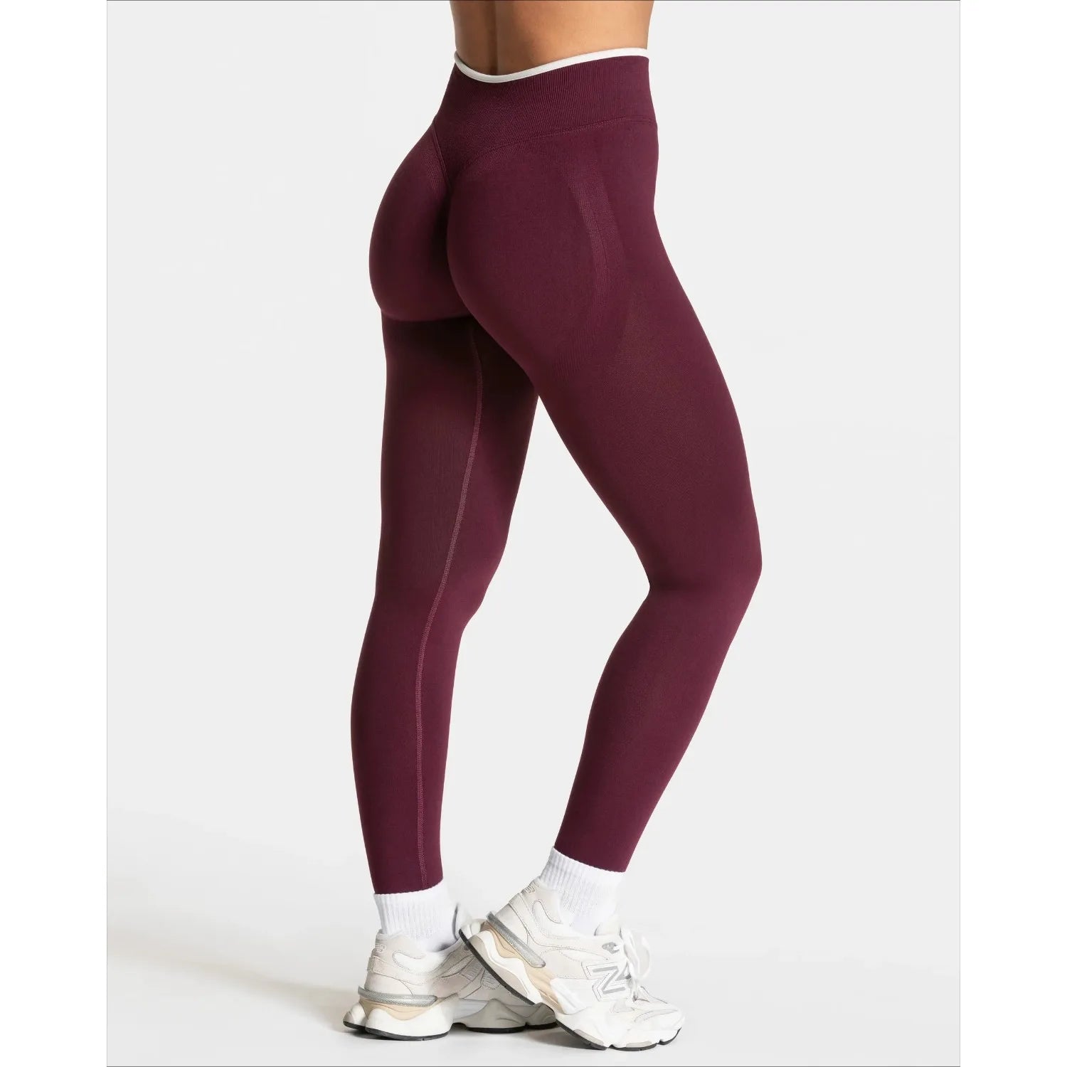 Women's Seamless Gym Solid Color Sports Pants White Edge Waist Tight High Waist Hip Lifting Yoga Pants Running Exercise Pants