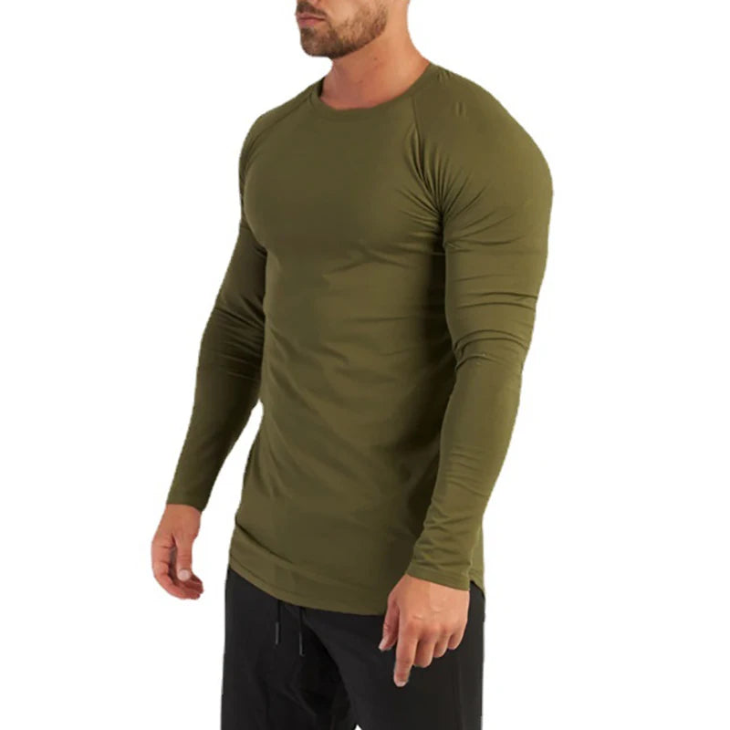 Autumn Fashion Cotton Long Sleeve T-shirt Mens Gym T Shirts Male Bodybuilding Tee Shirts Casual Tops for Men Sportswear