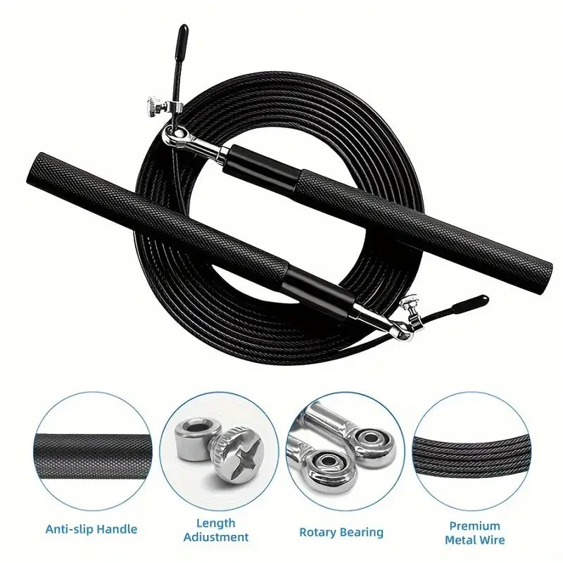 High Fast Speed Rope Wire Rope Jump Skipping Black Rope Aluminum Handle Adjustable Steel Fitness Workout Strength Body Exercises